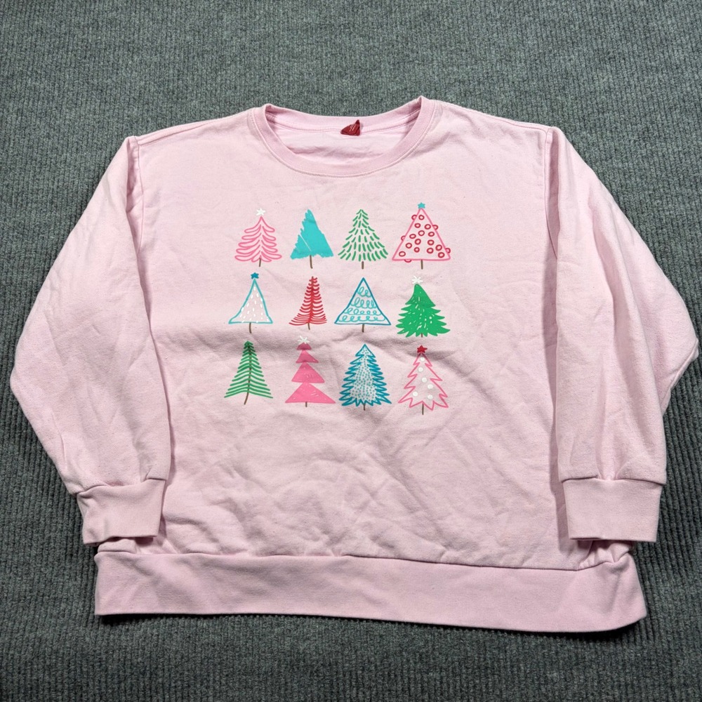 Dec 25th Sweatshirt Womens XXL Pink Christmas Tree Graphic Crewneck Holiday